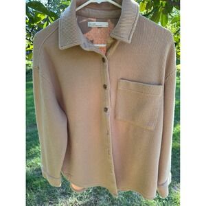 OAK+FORT Women's Oversized Shirt | Oatmeal‎ Waffle Knit Overcoat | SZ S